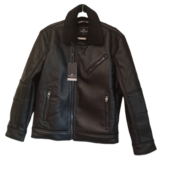 MARC NEW YORK Faux Fur-Trim Spread Collar Faux Leather Jacket Size Large - Picture 6 of 10